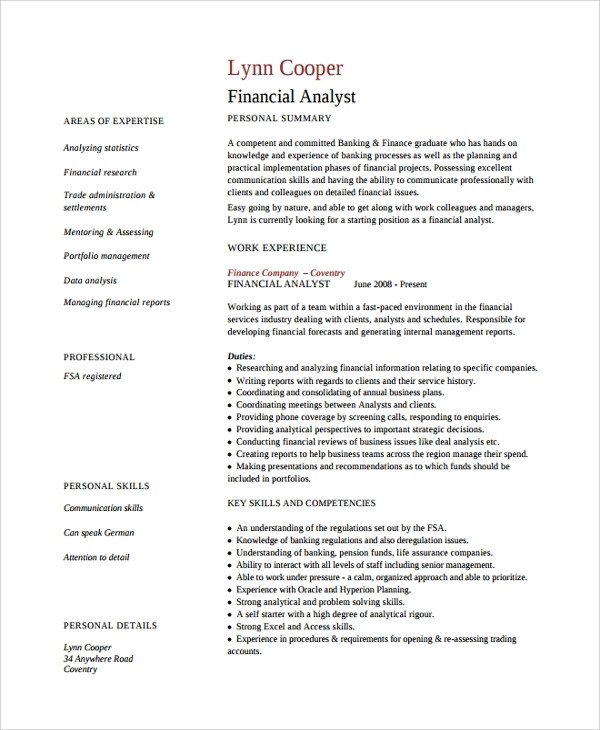 Finance Resume Template Word Sample Finance Resume Template 7 Free Documents
