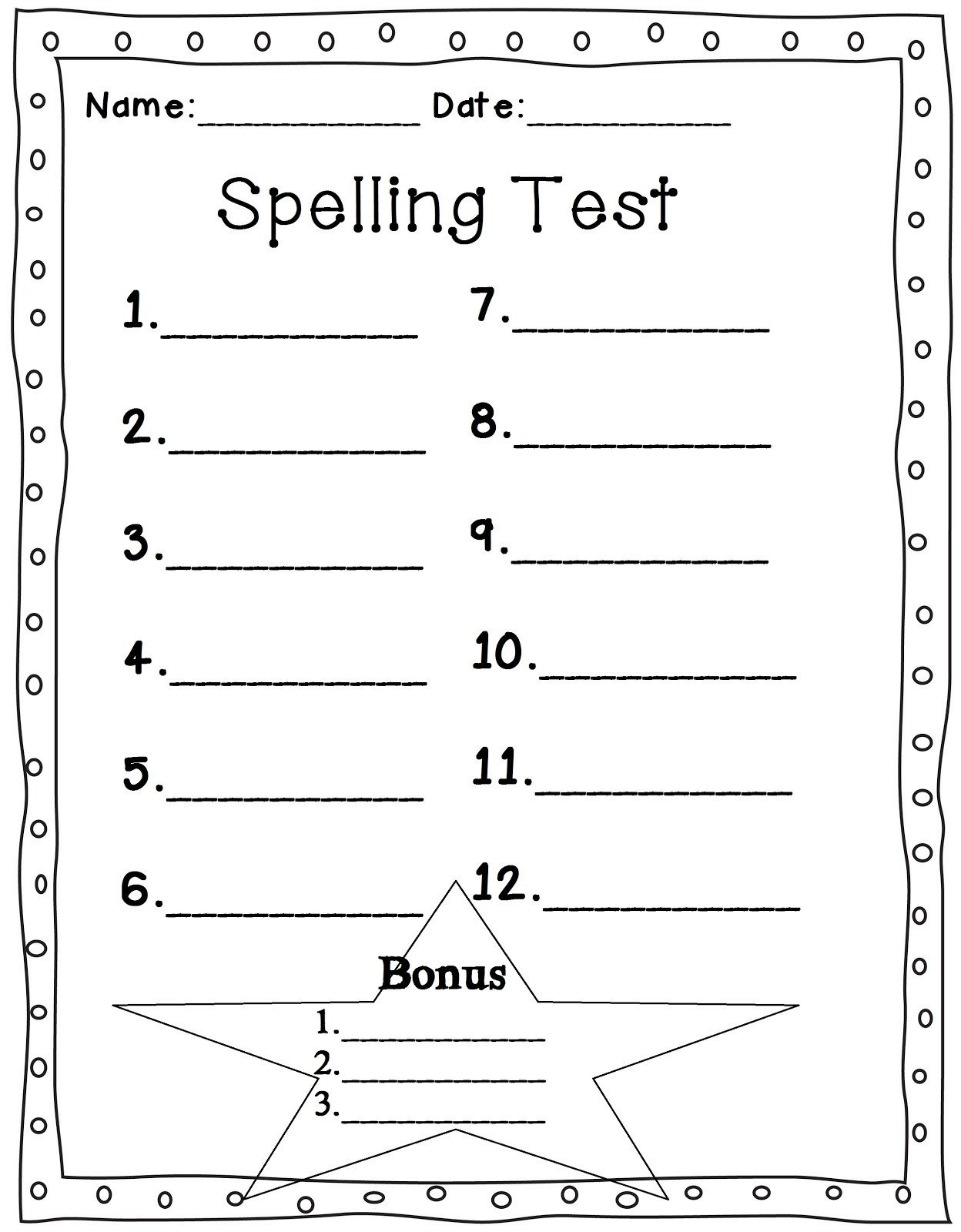 First Grade Spelling Test Template Mrs Glover S First Grade Owls Spelling Test Sheet