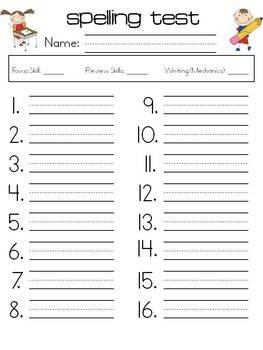 First Grade Spelling Test Template Primary Spelling Test Template by Amy Journell Johnston