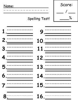 First Grade Spelling Test Template Spelling Test Template 16 Words and Lines for Dictation