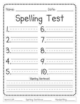 First Grade Spelling Test Template This Generic Spelling Test Template is Perfect for