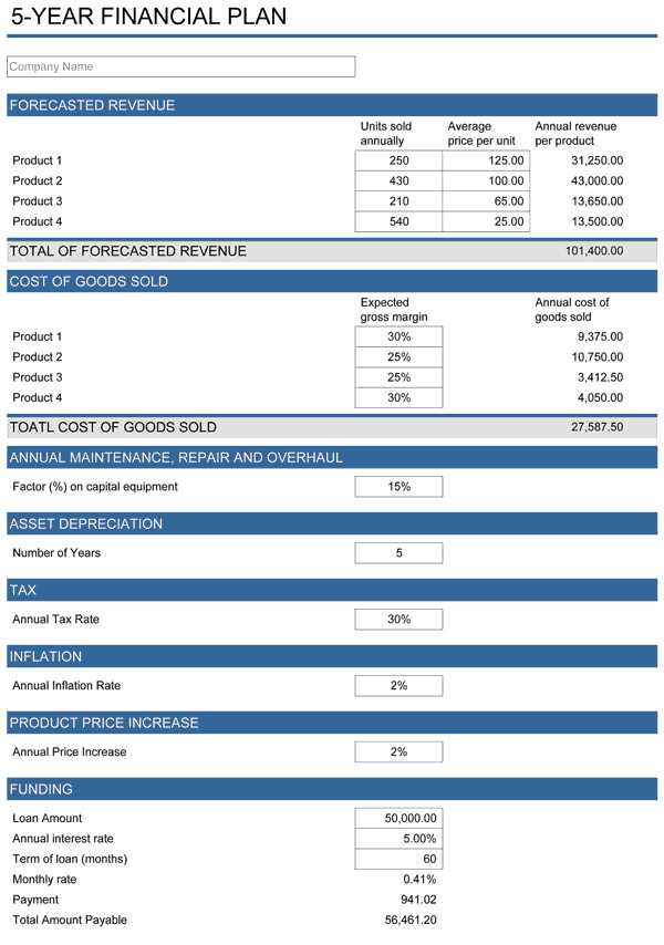 Five Year Plan Template 5 Year Financial Plan
