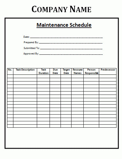 Fleet Vehicle Maintenance Log Template Maintenance Schedule Template
