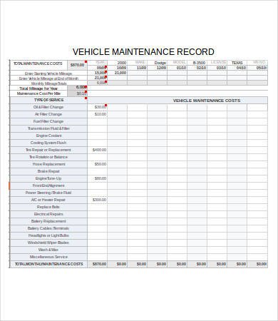 Fleet Vehicle Maintenance Log Template Vehicle Maintenance Log 7 Free Pdf Excel Documents