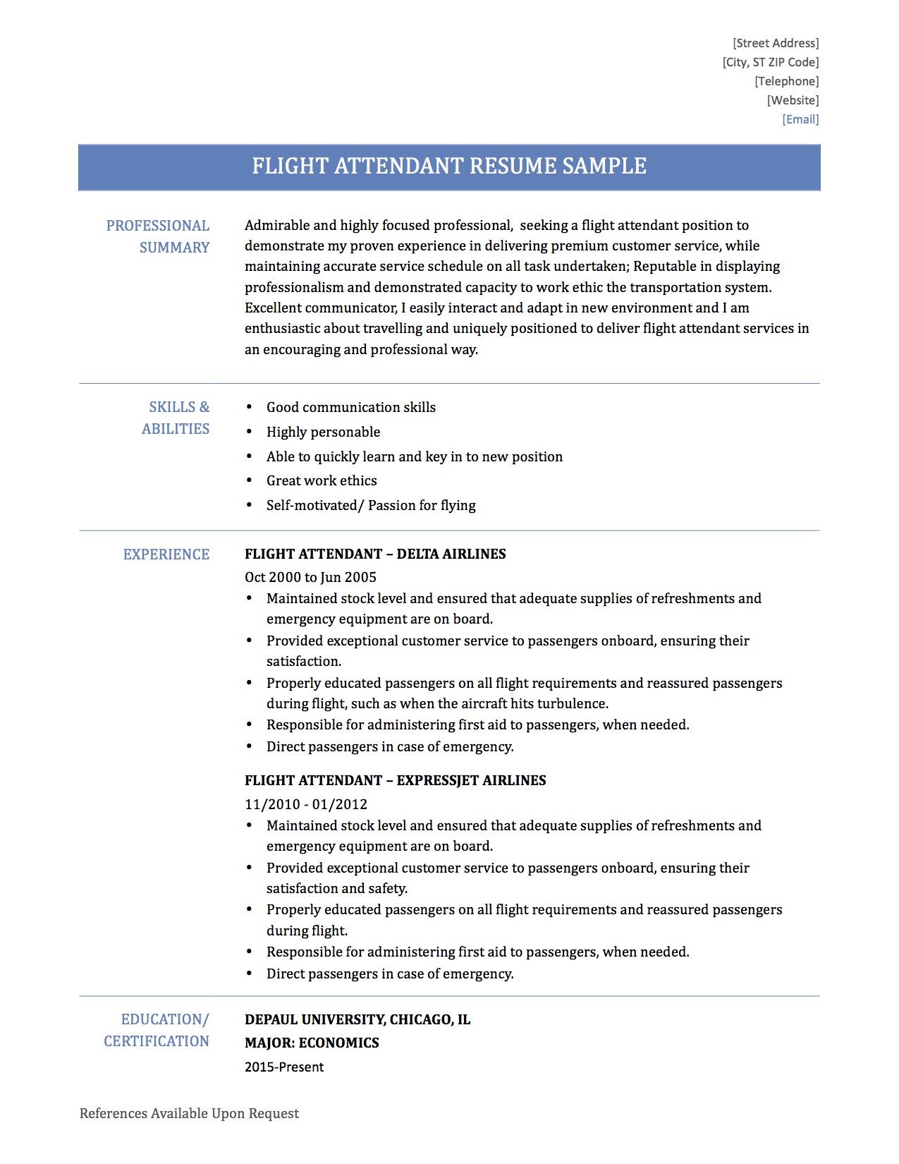 Flight attendant Resume Sample Sample Resume for Flight attendant Position Resume Ideas