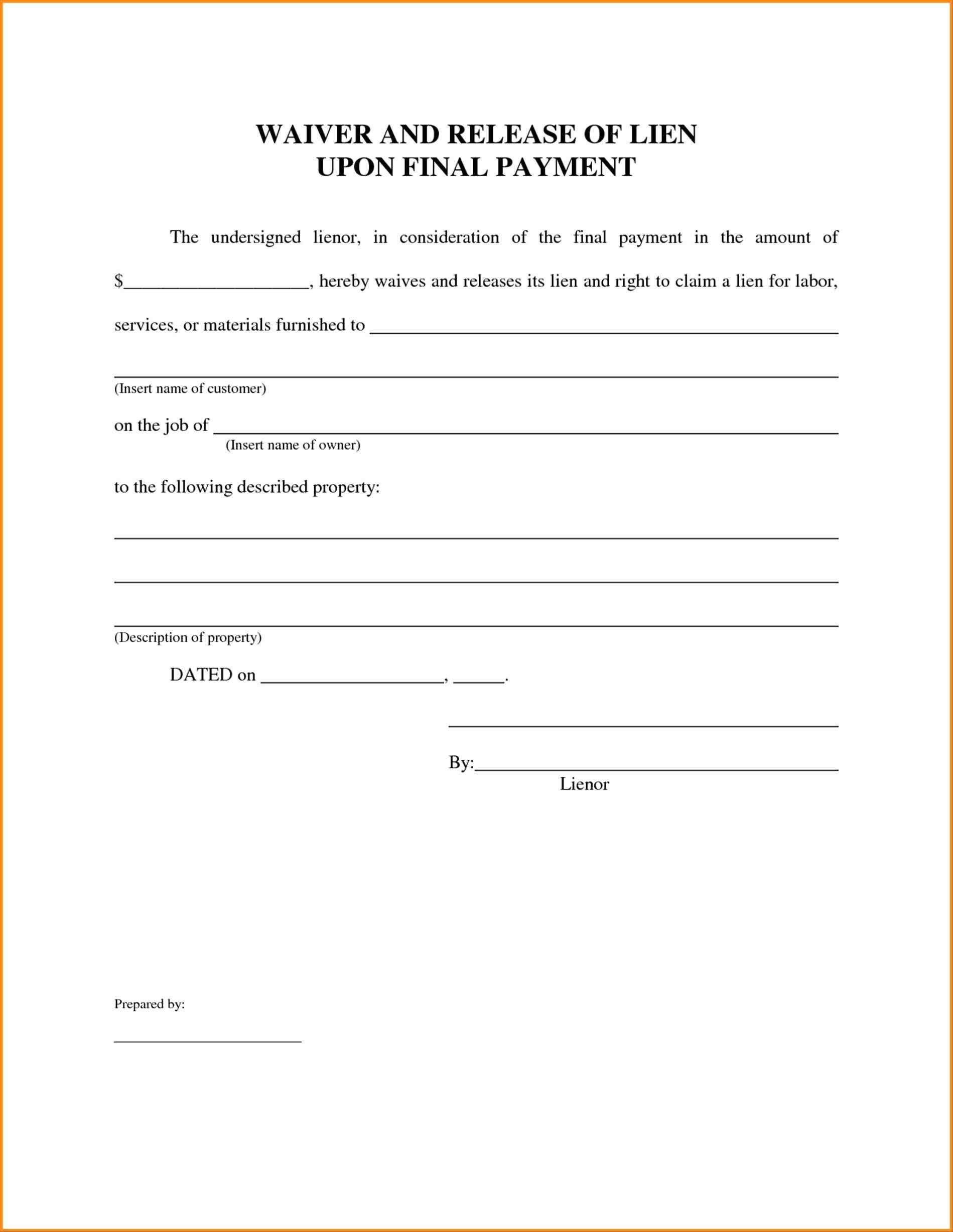 Florida Lien Release forms Graphy Property Release form Template