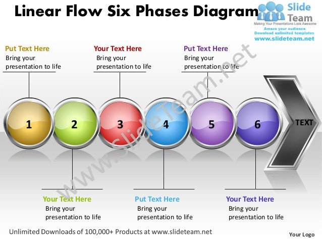 Flow Chart Template Powerpoint Free Business Power Point Templates Linear Flow Six Phases