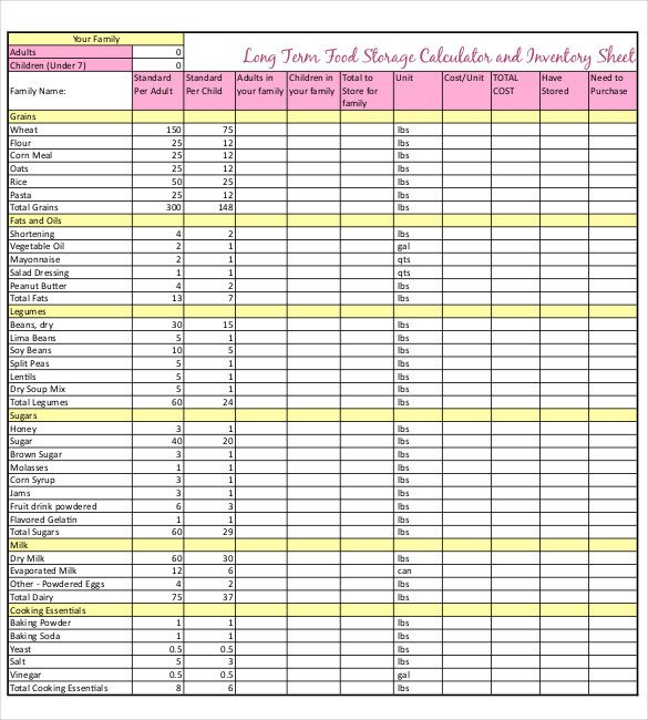 Food Inventory Sheet Printable 12 Food Inventory Templates – Free Sample Example