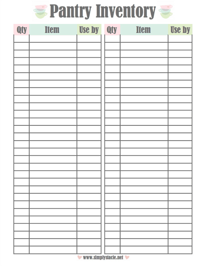 Food Inventory Sheet Printable Kitchen Inventory Printables Simply Stacie