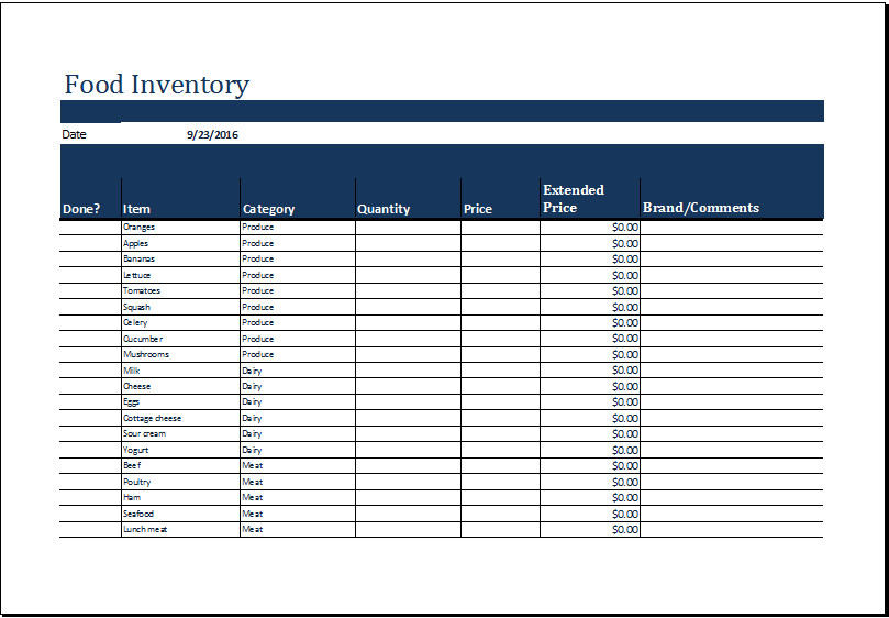 Food Inventory Sheet Printable Ms Excel Printable Food Inventory List Template