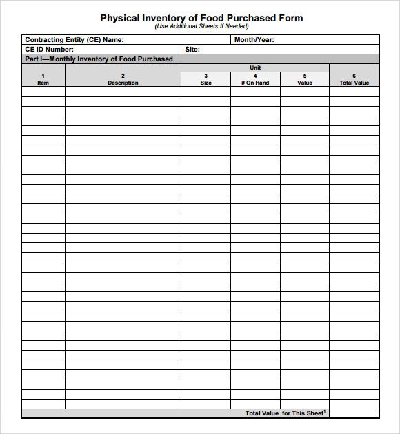 Food Inventory Sheet Printable Sample Food Inventory 10 Document In Pdf Excel