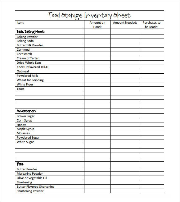 Food Inventory Sheet Printable Sample Food Inventory 10 Document In Pdf Excel