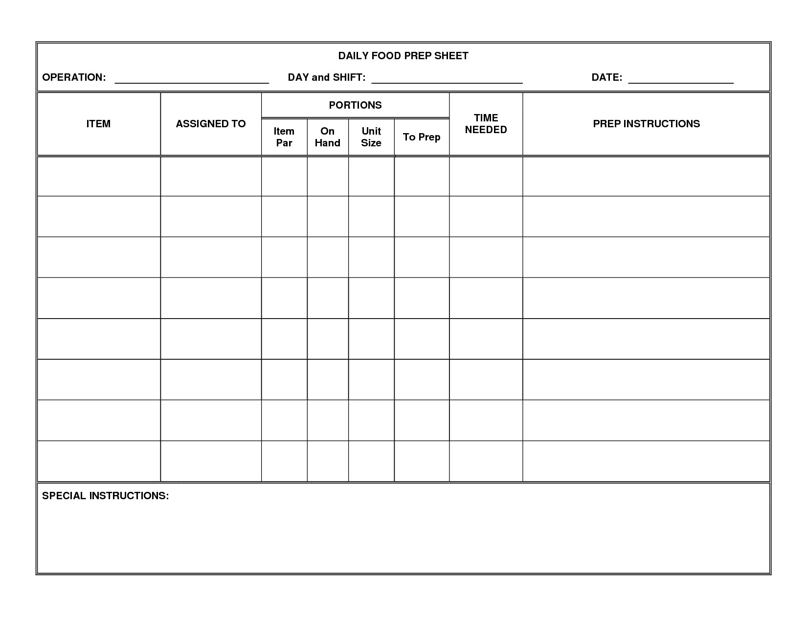 Food Service Production Sheets 26 Of Food Production Sheet Template