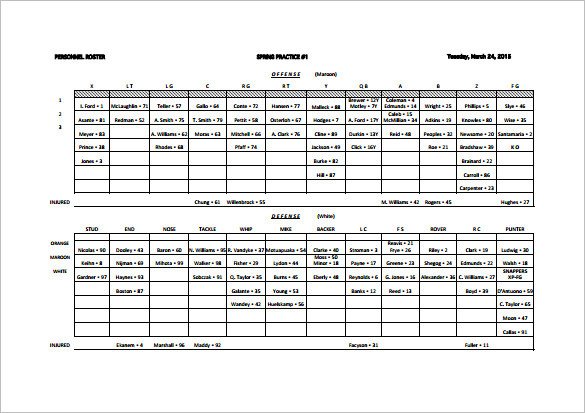 Football Depth Chart Template 26 Of Special Teams Kick F Template