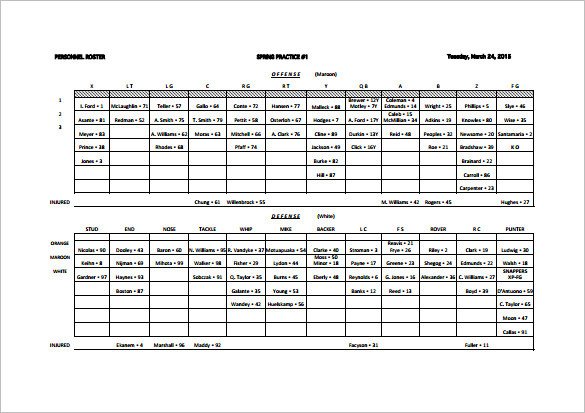 Football Depth Chart Template Excel Football Depth Chart
