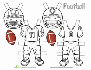 Football Player Template Printable Football Paper Dolls Worksheet