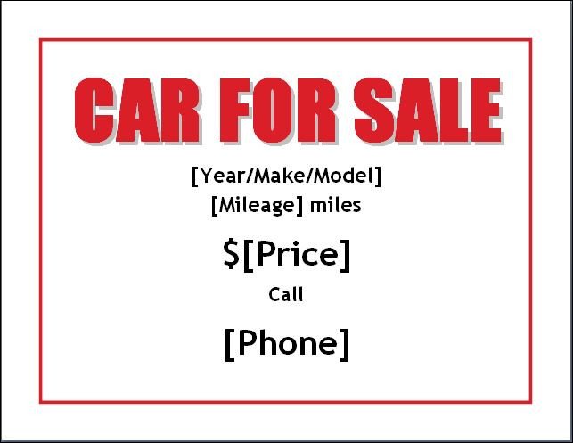 For Sale Sign Template Sample Car for Sale Poster Flyer Template