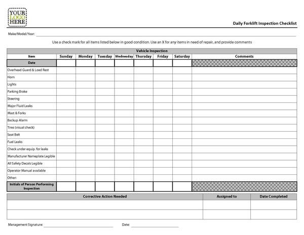 Forklift Inspection form Excel Contoh Ceklis Kebersihan Contoh Buas
