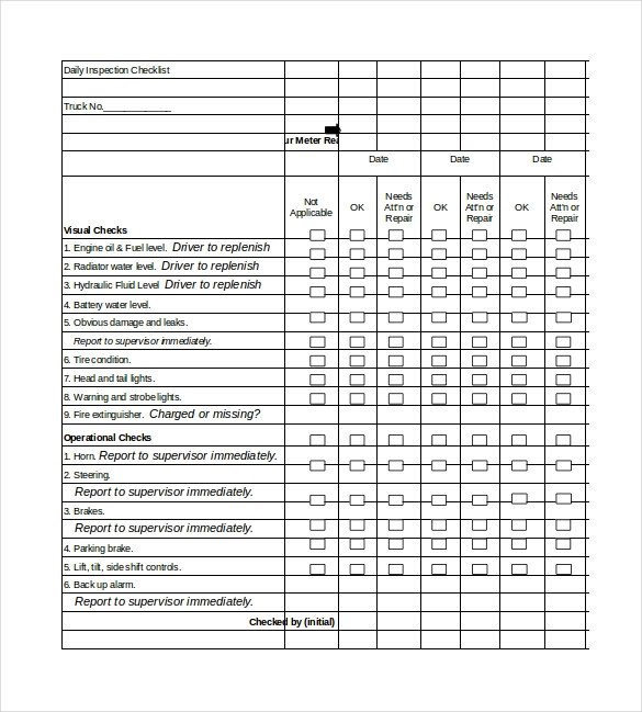 Forklift Inspection form Excel Daily Checklist Template 29 Free Word Excel Pdf