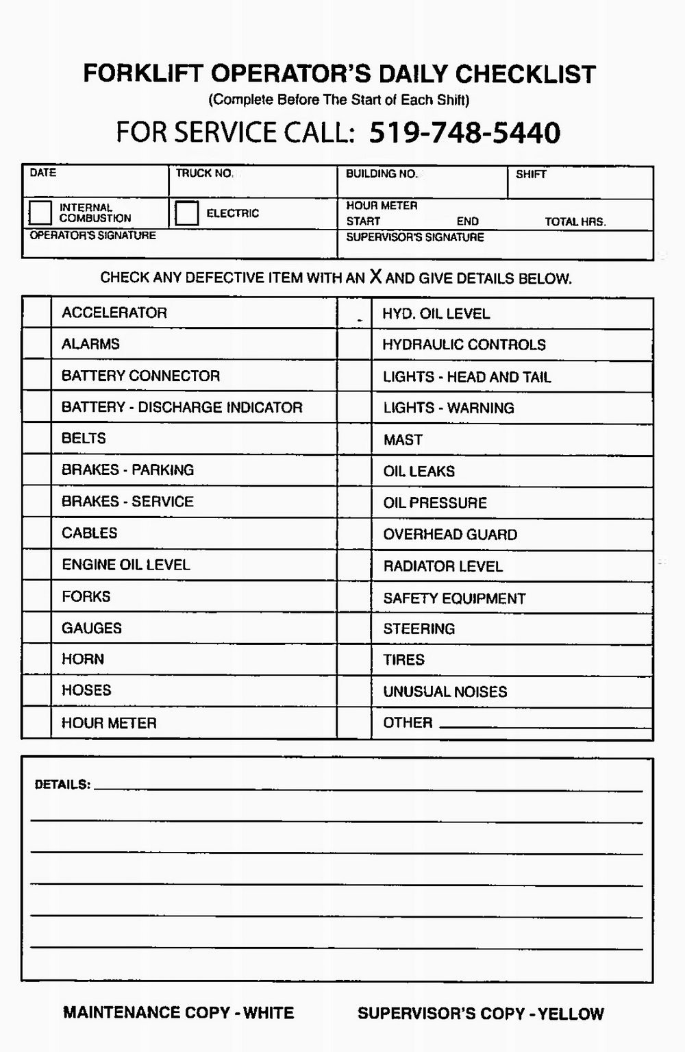 Forklift Inspection form Excel forklift Inspection form forms 5758