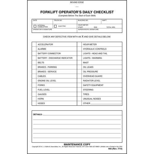 Forklift Inspection form Excel forklift Maintenance Schedule Template