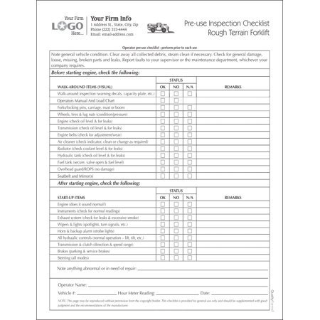Forklift Inspection form Excel forklift Saftey Inspection Checklist form Walmart