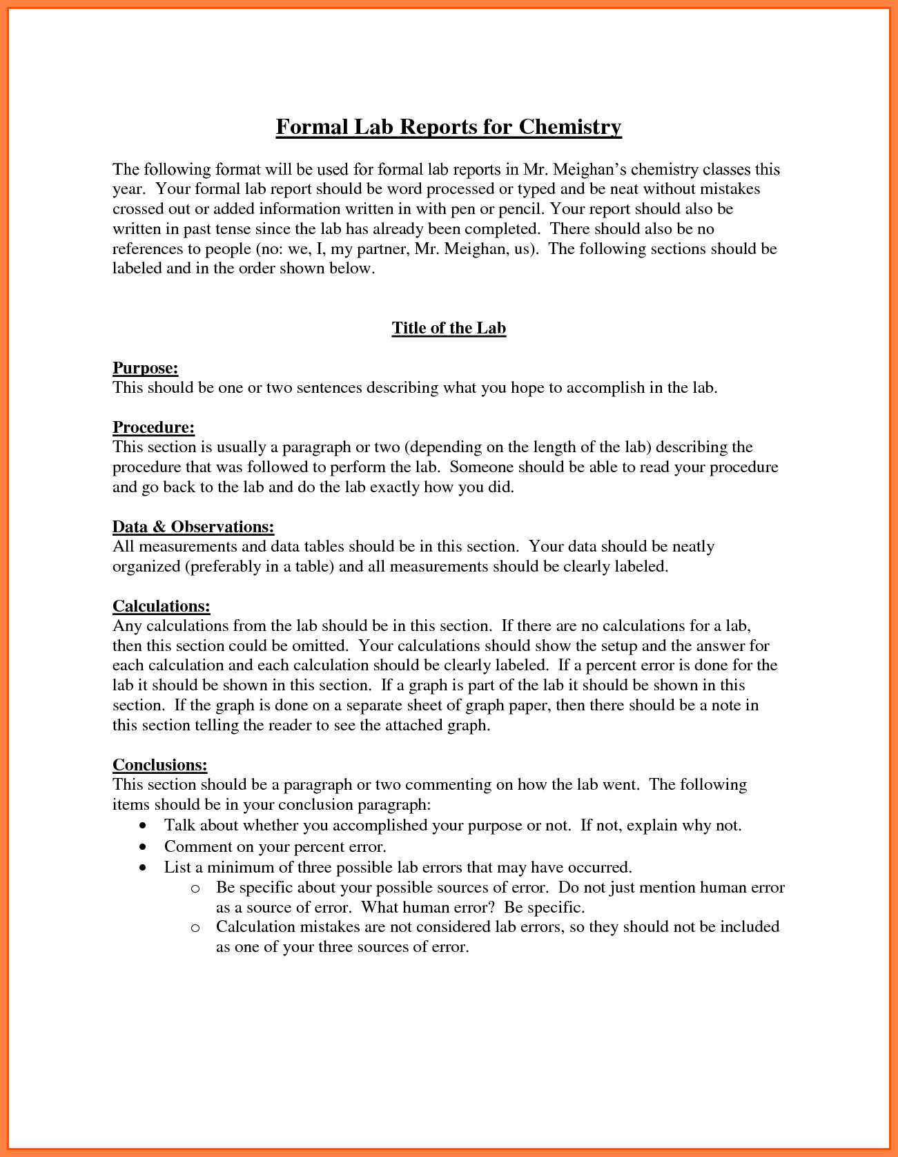 Formal Lab Report Template 9 Chemistry Lab Report Example