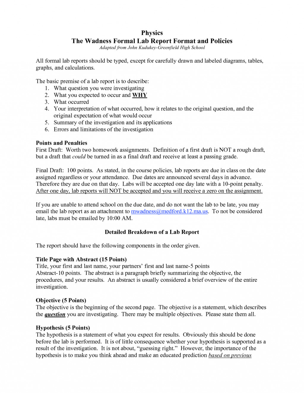 Formal Lab Report Template formal Lab Report Template Physics Biological Science
