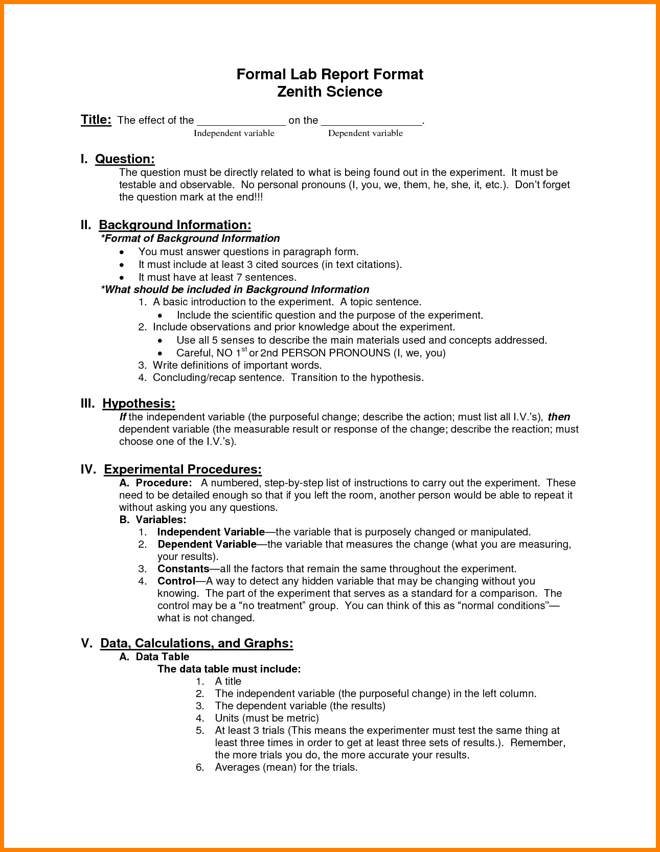 Formal Lab Report Template Lab Report format