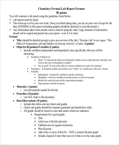 Formal Lab Report Template Sample Chemistry Lab Report 8 Examples In Word Pdf