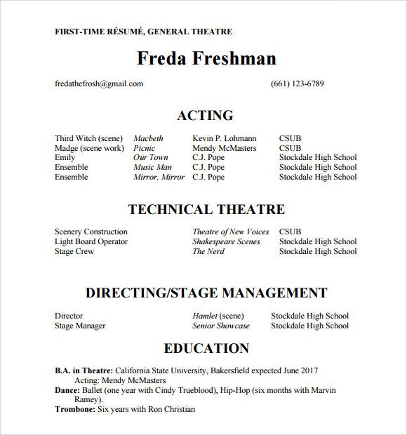Free Acting Resume Template Acting Resume Template 19 Download In Pdf Word Psd