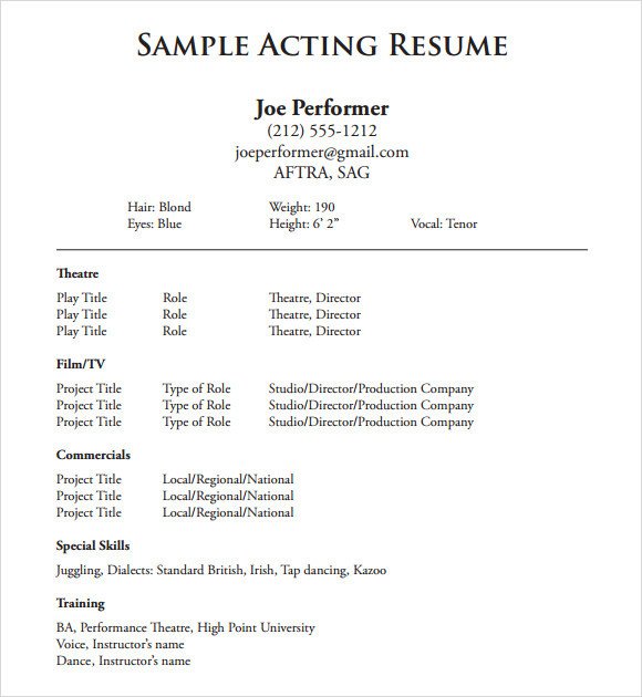 Free Acting Resume Template Acting Resume Template 19 Download In Pdf Word Psd