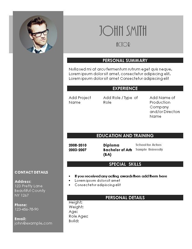 Free Acting Resume Template Acting Resume Template