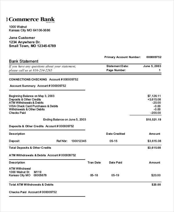 Free Bank Statement Template Statement Template 8 Free Word Excel Pdf Documents