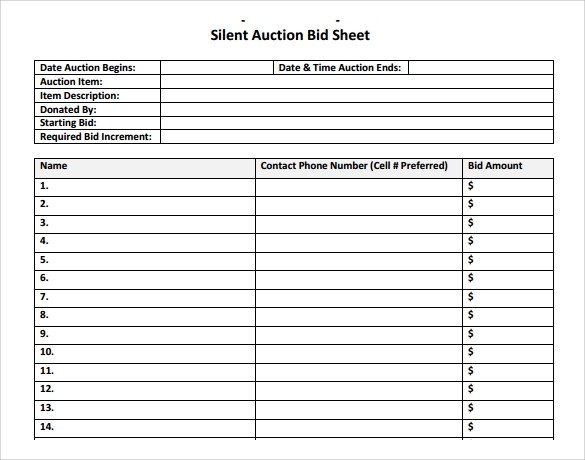 Free Bid Sheet Template 20 Sample Silent Auction Bid Sheet Templates to Download
