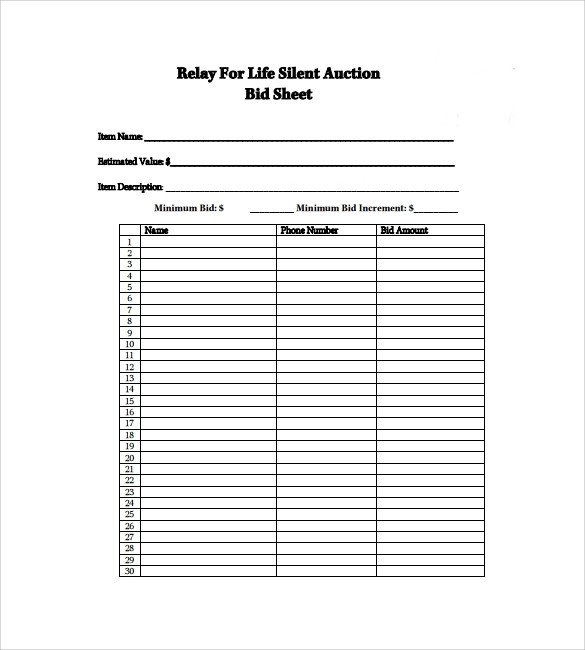 Free Bid Sheet Template 20 Sample Silent Auction Bid Sheet Templates to Download