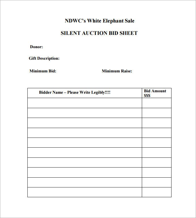 Free Bid Sheet Template 20 Silent Auction Bid Sheet Templates & Samples Doc