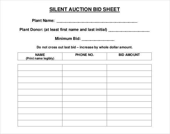 Free Bid Sheet Template 20 Silent Auction Bid Sheet Templates & Samples Doc