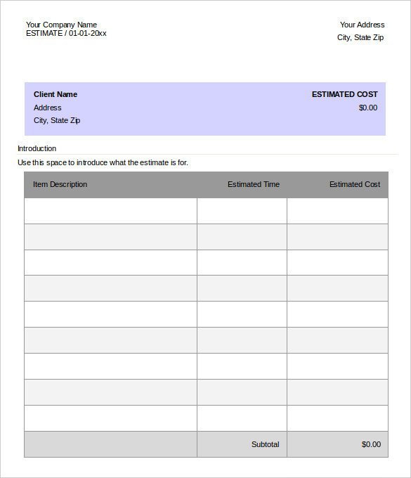 Free Bid Sheet Template 26 Blank Estimate Templates Pdf Doc Excel Odt
