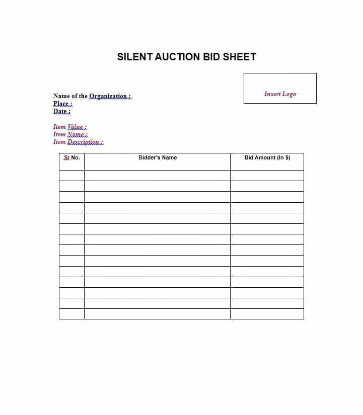 Free Bid Sheet Template 40 Silent Auction Bid Sheet Templates [word Excel]