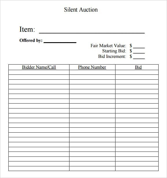 Free Bid Sheet Template 6 Silent Auction Bid Sheet Templates formats Examples