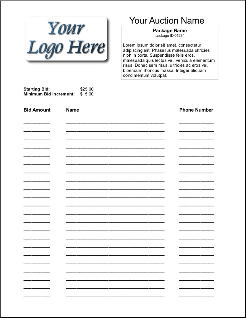 Free Bid Sheet Template 6 Silent Auction Bid Sheet Templates formats Examples