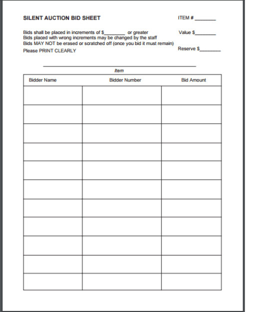 Free Bid Sheet Template 6 Silent Auction Bid Sheet Templates Free Sample Templates