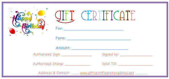 Free Birthday Gift Certificate Template Simple Balloons Birthday T Certificate Template