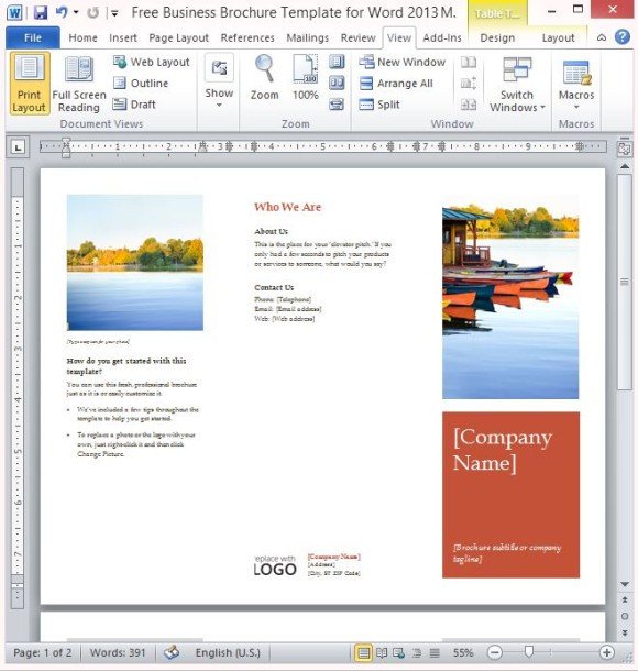 Free Booklet Template Word Free Business Brochure Template for Word 2013