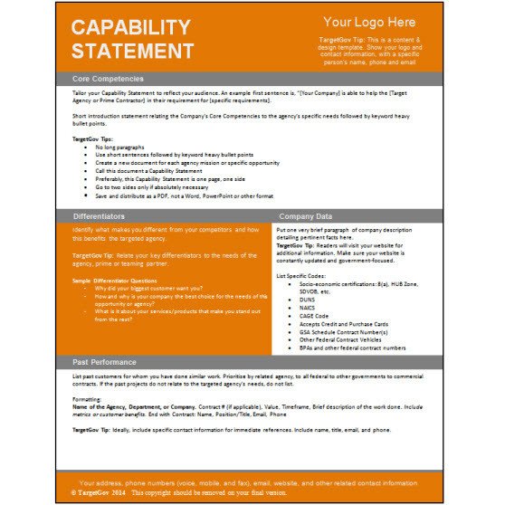 Free Capability Statement Template Word Capability Statement Editable Template Tar Gov