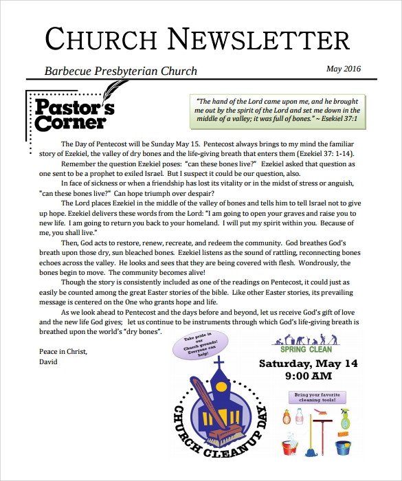 Free Church Newsletter Templates Sample Church Newsletter 9 Documents In Pdf