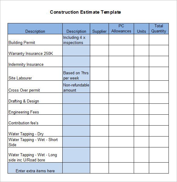 Free Construction Estimate Template Pdf Free Construction Estimate Template Excel