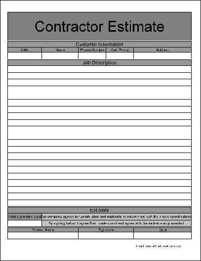 Free Construction Estimate Template Pdf Free Wide Row Simple Detailed Contractor Estimate From