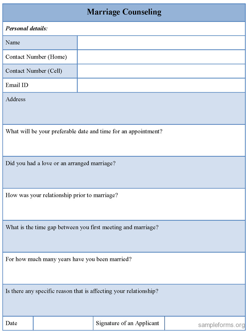 Free Counseling forms Templates Marriage Counseling form Sample forms